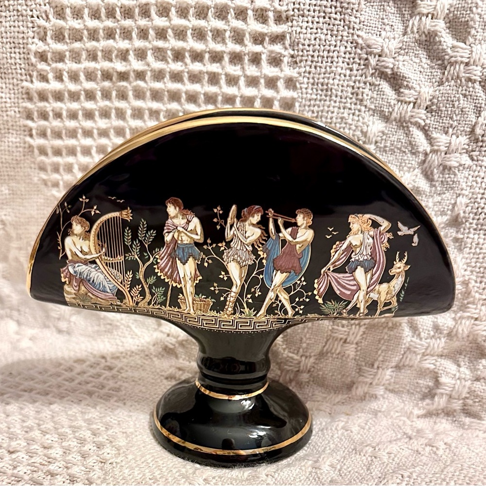 Vtg Napkin Holder Fakiolas Stamped 🤚🏽Made in GREECE Black 24K Gold Rare Find